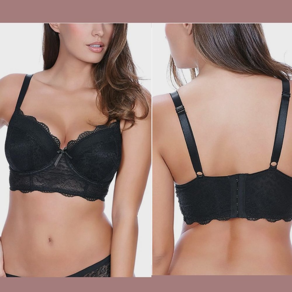 NWT $64 Freya [ 34H ] Fancies Full Figure Longline Underwire Bra in‎ Black